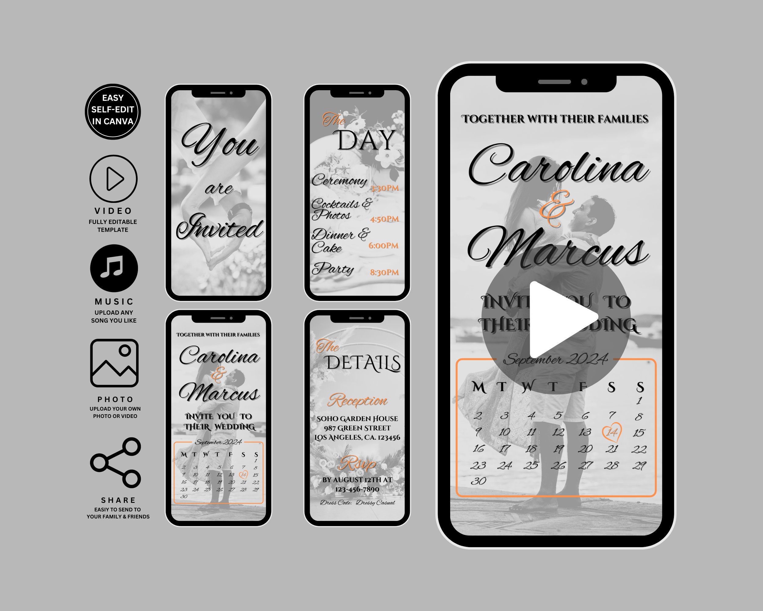 Wedding Video Invitation Template,Animated Wedding Invitation with RSVP,Details & Program,Add Your Own Photo and Music,Wedding Invitation V5