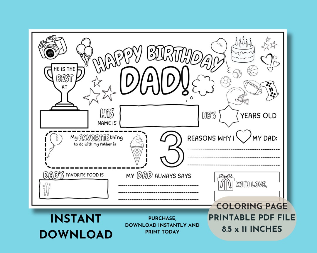 Happy Birthday Dad Coloring Page | Printable All About Dad Fill in ...