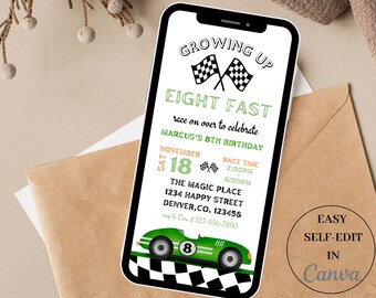 Digital Racing Car Vintage Editable, CUSTOM Birthday Invitation Race Car, Any Age Birthday Invite, Race Car Template, Instant Download