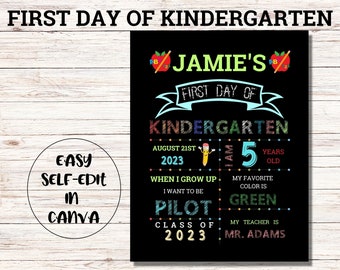 Back to School Editable Colorful First Day of School Chalkboard Sign, First Day Kindergarten,Back to School Interview,DIY School Picture, V4