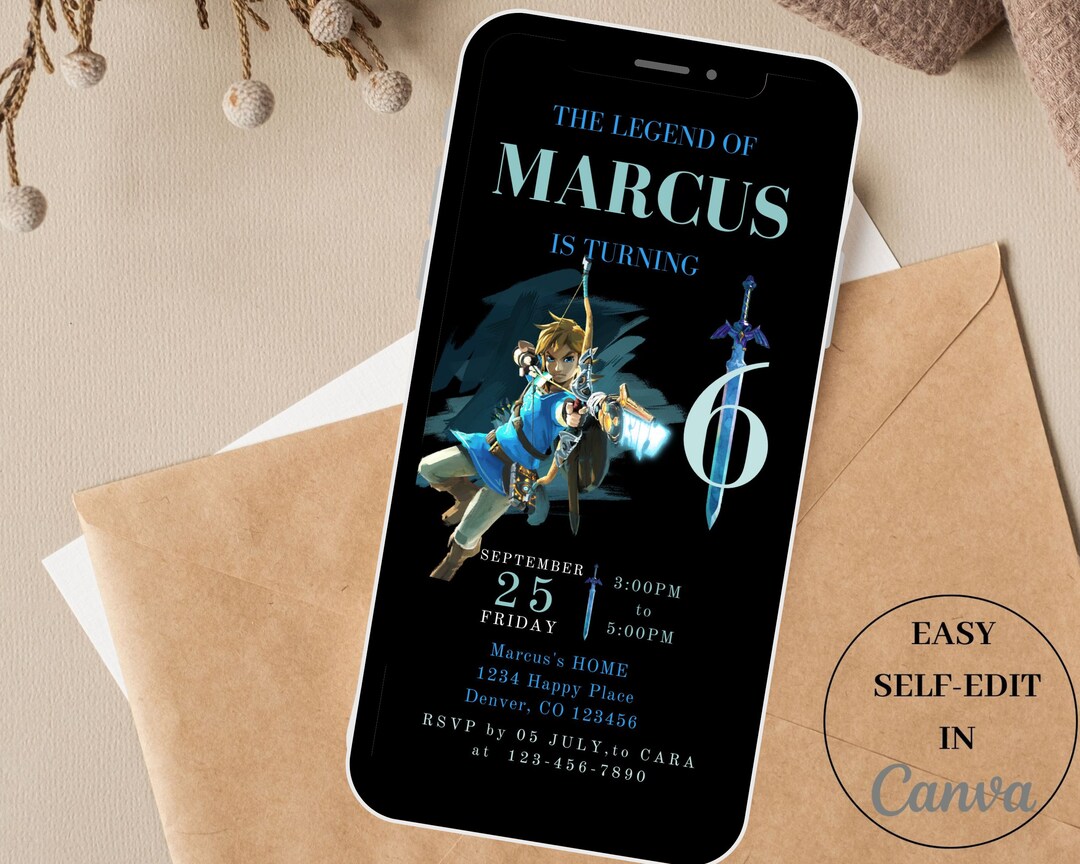 Digital Zelda Birthday Party Invitations Zelda Tears of the Etsy