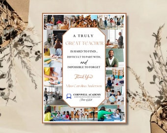 End of School, Teacher Gift, Thank You Teacher, Teacher Farewell Gift, Teacher Photo Collage, Teacher Present, Teacher Appreciation Gift V1
