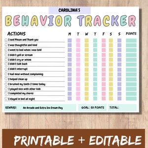 Behavior Checkboxes Behavior Reward Chart for Kids, Digital Printable, Editable, Digital ...