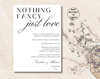 Modern Simple Wedding Invitation, Nothing Fancy Just Love Invitation, Elopement Reception Invite, Minimalist Elopement Announcement Card v1