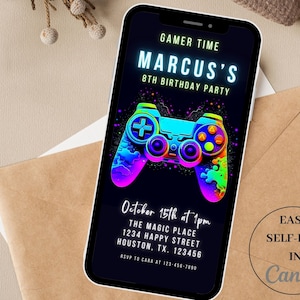 Video game Birthday Invitation, Digital Video Game Invitation, Editable invitation. Digital download, Birthday Kids Any Age, Gamer Birthday