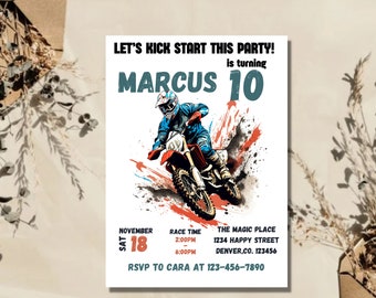 Druckbare Motocross Dirt Bike Party Geburtstagseinladung, Motocross einladen, Dirt Bike einladen, Dirt Bike Party Motorrad Party, Dirt Bike V1