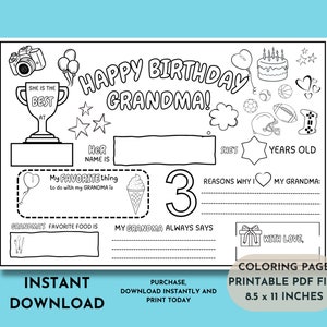 お誕生日おめでとうおばあちゃんの塗り絵 | おばあちゃんについての印刷可能な記入用テンプレート | 誕生日アクティビティ | おばあちゃんの日の塗り絵