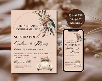 Wedding Invitation Elegant, Spanish Wedding Invitación Editable, Spanish Wedding Pack de Boda, Nuestra Boda Invitación Spanish, 2 Versions 1