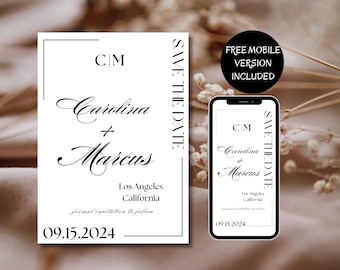 Save The Date Template, Wedding Invitation, Wedding Save The Date, Editable Template, Minimalist Invite Save the Date INSTANT DOWNLOAD V4