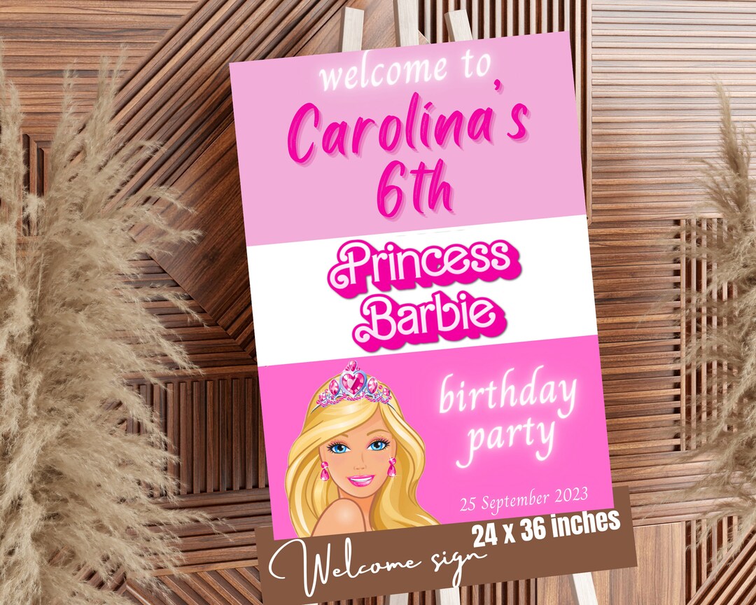 Editable B A R B I E Birthday Welcome Sign Pink Doll - Etsy