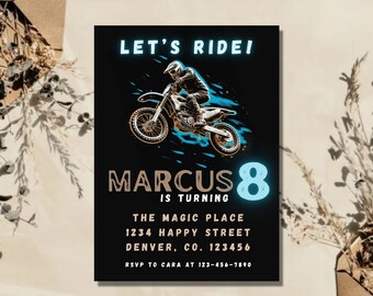 Druckbare Motocross Dirt Bike Party Geburtstagseinladung, Motocross einladen, Dirt Bike einladen, Dirt Bike Party Motorrad Party, Dirt Bike V3