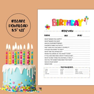 Birthday Interview, Birthday Card, 8.5x11 Printable Kids Annual Interview, Birthday Keepsake, Birthday Questionnaire - Birthday PDF, V2
