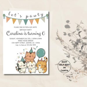 Verjaardagsuitnodiging kat thema, Let's Pawty Cat verjaardagsuitnodiging, verjaardagsuitnodiging kat, kat uitnodiging, uitnodiging bent u kitten me, DIY