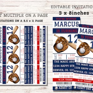 Baseball Ticket druckbare Einladung, Baseball-Geburtstags-Party Einladung, Baseball-Geburtstag-Dekoration, bedruckbar, Sportticket-Stilparty