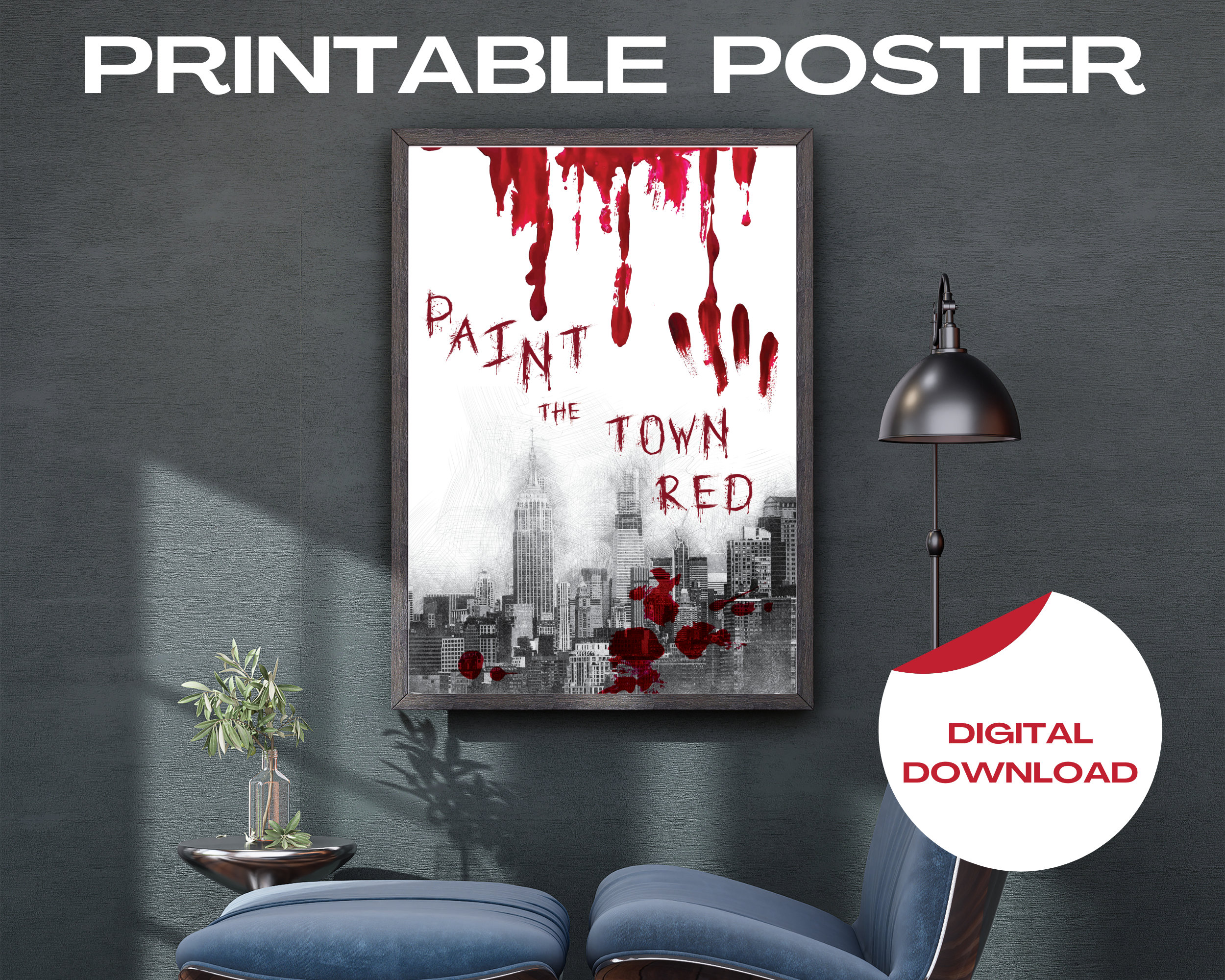 Paint the Town Red Wall Art Printable 8x10 Digital Poster Print Typography  Home Room Decor Interior Design City Scape Urban Skyline 