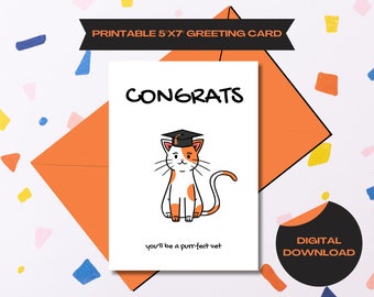 Graduation Digital Card 'CONGRATS - You'll be a purr-fect vet' for Veterinary School Graduates - Card for Graduate Veterinary Doctor w Cat