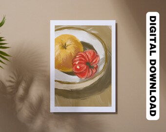 Tomaat schilderij groente print keuken muur kunst groente poster tomaat Art Print Apple illustratie tomaat Art PNG keuken kunst muur decor