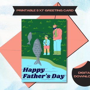 Pesca Divertida Feliz Día del Padre de Hijo a Padre Tarjeta de Descarga Digital para Papá, Padrastro, Tío, Abuelo - Tarjeta con Papá e Hijo Pescando