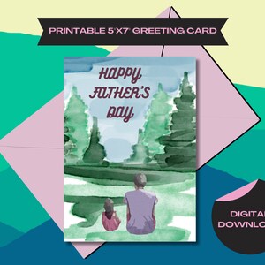 Feliz Dia dos Pais Aquarela Natureza de Filha para Pai Cartão de Download Digital para Papai, Padrasto, Tio, Vovô - Cartão de Papai e Filha