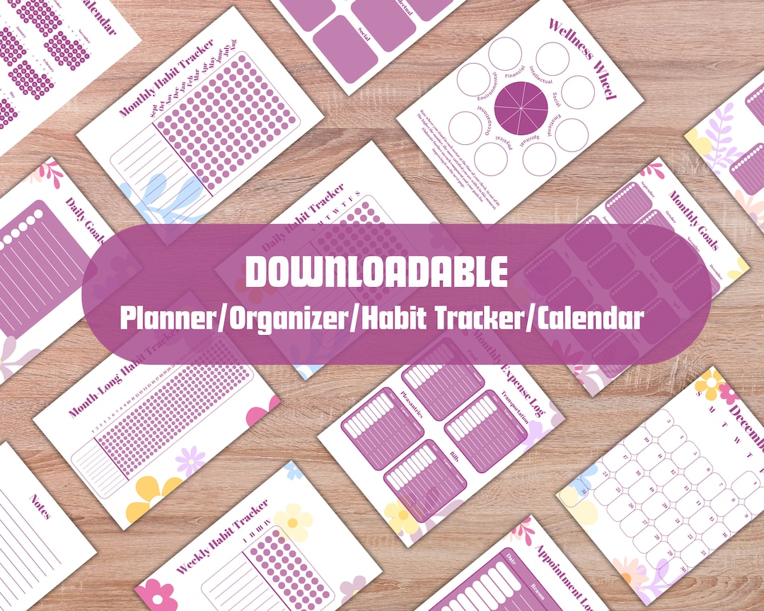 Cute Floral Planner for Her, Printable Habit Tracker, Digital Download ...