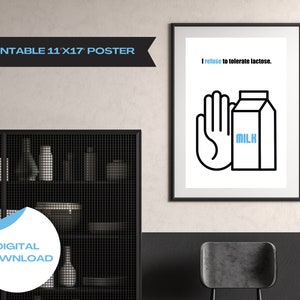 Lactose Intolerant People Printable Poster 'I refuse to tolerate lactose' - Funny Kitchen Wall Decor - Milk Carton and Stop Hand Graphic