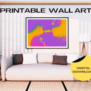 Psychedelic Kiss Wall Art, Romantic Digital Art, Attraction Art, Passionate Couple Painting, Man Woman Embrace, Dramatic Art Decor