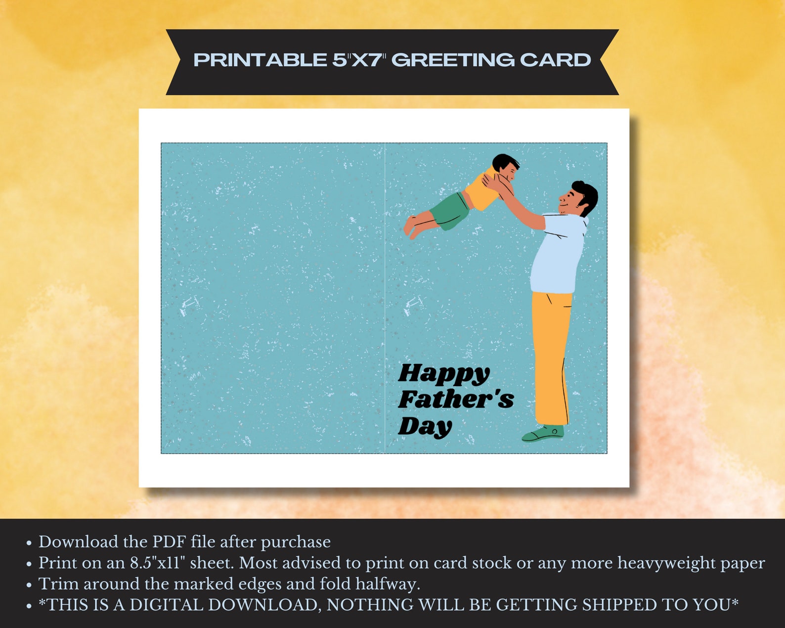 Happy Father's Day Printable Card, Digital Download Fathers Day Card ...