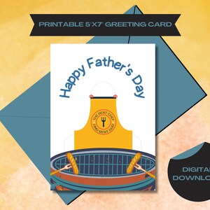 Alles Gute zum Vatertag Grillen Druckbare Karte für Papa, Stiefvater, Opa, Baby Daddy, Onkel - Karte mit Grill, Schürze und Würstchen für Grillpapa
