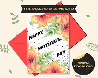 Colorful Flowers Happy Mother's Day Digital Card - Printable Mother's Day Card with Poppies, Poppy Seeds, Tropical flowers for mom, grandma