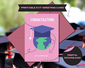 Abschlusskarte 'CONGRATULATIONS - and so the adventure filled...' - Abschlusskarte mit Globus zum Markieren von New World Travels and Adventures Post Grad