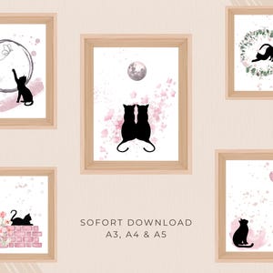 Katzen Poster zum ausdrucken | A3, A4 und A5 | 5 Motive im Bundle | PDF & ZIP | digitaler Download