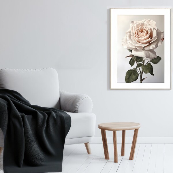 White Rose Acrylic Painting Digital Download - Detailed Floral Wall Art