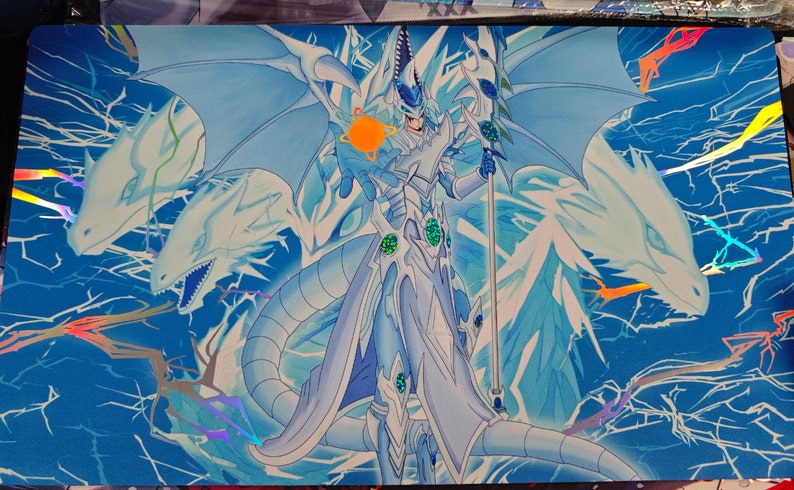 Yugioh Playmat Holographic Blue Eyes White Dragoon Theme Mouse Pad Luxe ...