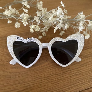 BRIDE Custom Made Sunglasses, For The Bride on her Hen Party or Wedding Day, WHITE