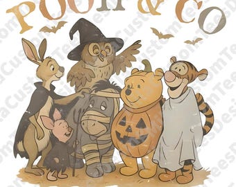 Retro Winnie The Pooh Halloween PNG, Pooh Halloween Digital, Pooh Halloween Family PNG, Pooh And Friends Halloween PNG