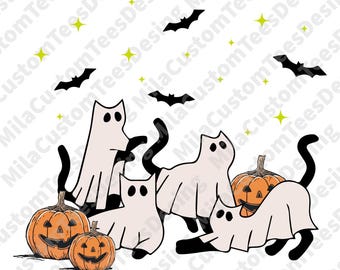 Black Cat Halloween Png, Ghost Cat Png, Halloween Png, Halloween Cat Shirt, Fall Png, Retro Halloween Png,Spooky Season Png,Funny Halloween