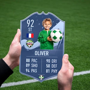 Carte de football personnalisable, FootCard bleu joueur de football, Cadeau pour un fan de football, Carte de football personnalisée, Cadeau pour enfant, fils, papa, petit ami, Impression UV