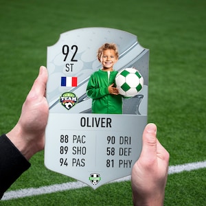 Carte de football personnalisable, FootCard argent pour joueur de football, Cadeau pour fan de football, Carte de football personnalisée, Cadeau pour enfant, fils, papa, petit ami, UV,