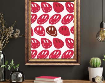 Red Smiley Face Poster | 70's Wall Art | Trippy Wall Art | Printable Wall Art | Trendy Wall Art |  Psychedelic Room Décor | Smiley Poster