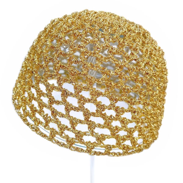 Sombrero de fiesta con gorra de calavera tejido a mano / Dorado metálico /