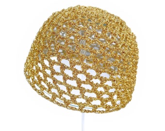 Sombrero de fiesta con gorra de calavera tejido a mano / Dorado metálico /