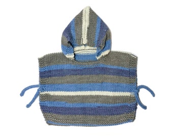 Hand Knitted Hooded Baby Poncho | Chunky Merino Yarn | 3-6 Months