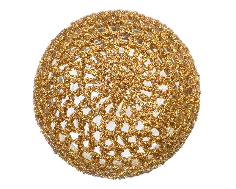 Hand-Crocheted Skull Cap Party Hat Gold Metallic zdjęcie 3