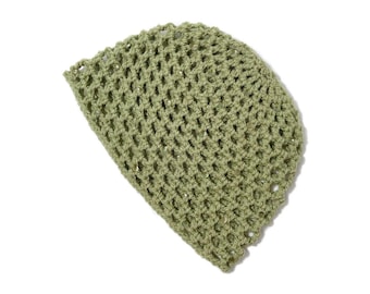 Hand-Crocheted Skull Cap Hat | Sequin Sparkle | WILLOW GREEN