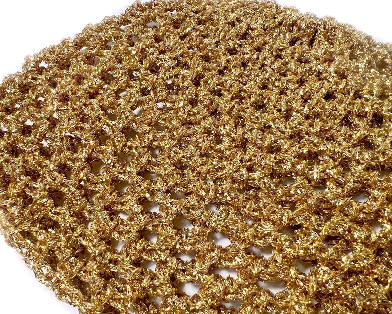 Hand-Crocheted Skull Cap Party Hat Gold Metallic zdjęcie 8