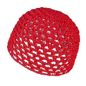 Handvirkad dödskallehatt i 100 % viskos | PROPER RED SATIN