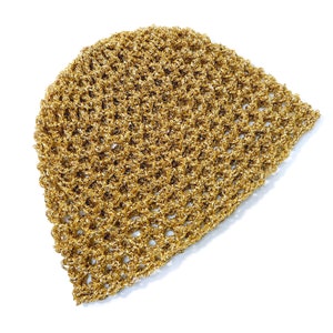 Hand-Crocheted Skull Cap Party Hat Gold Metallic zdjęcie 10