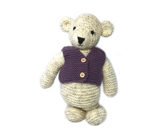 Hand Knitted Teddy Bear | Traditional Style w/ Waistcoat
