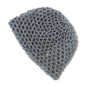 Hand-Crocheted Skull Cap Hat Silver Metallic image 5