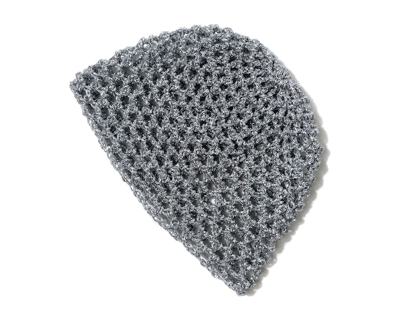 Hand-Crocheted Skull Cap Hat Silver Metallic image 5